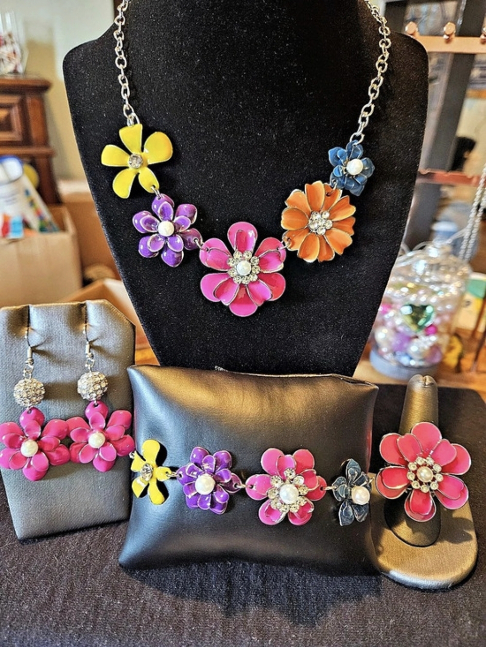 Floral Jewelry Set in Pink & Purple Like New
